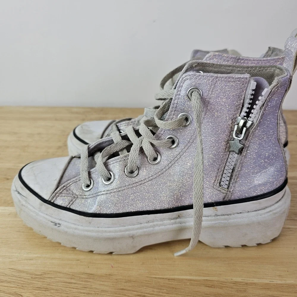 Converse Chuck Lugged Lift Sneakers Hi Glitter Synthetic Kids A03009C 4 Pink W6 - Picture 3 of 10